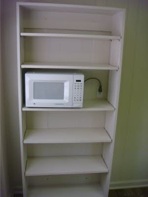 kitchen shelves & microwave